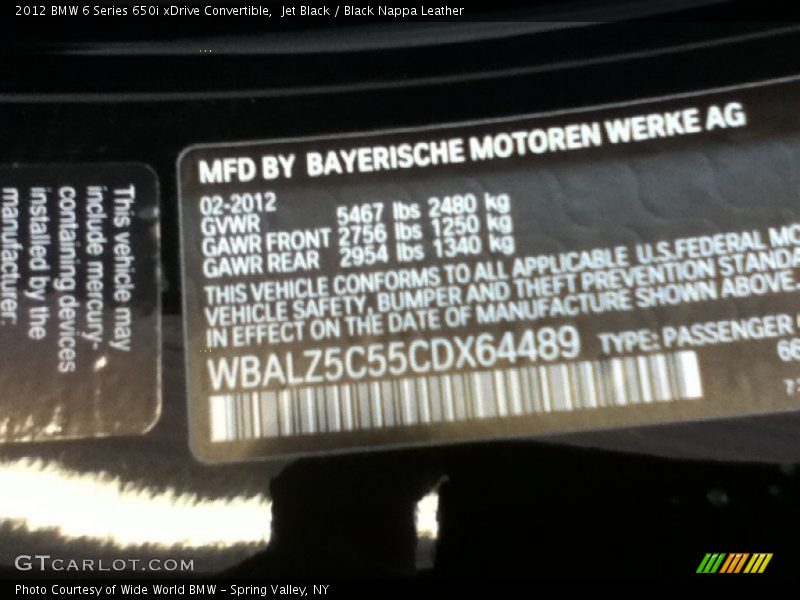 Jet Black / Black Nappa Leather 2012 BMW 6 Series 650i xDrive Convertible