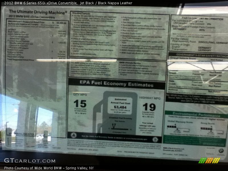  2012 6 Series 650i xDrive Convertible Window Sticker