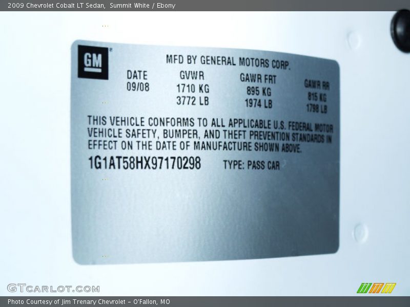 Summit White / Ebony 2009 Chevrolet Cobalt LT Sedan