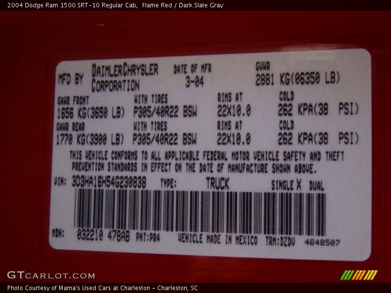 PR4 - 2004 Dodge Ram 1500 SRT-10 Regular Cab