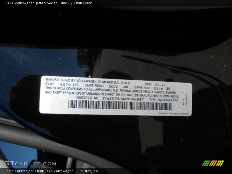 Black / Titan Black 2011 Volkswagen Jetta S Sedan