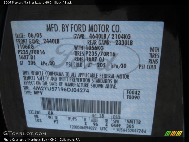 Black / Black 2006 Mercury Mariner Luxury 4WD