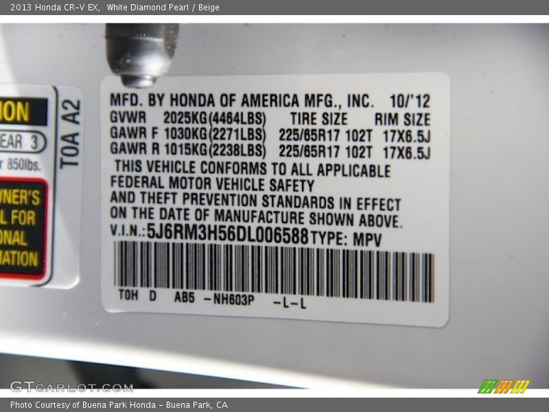White Diamond Pearl / Beige 2013 Honda CR-V EX