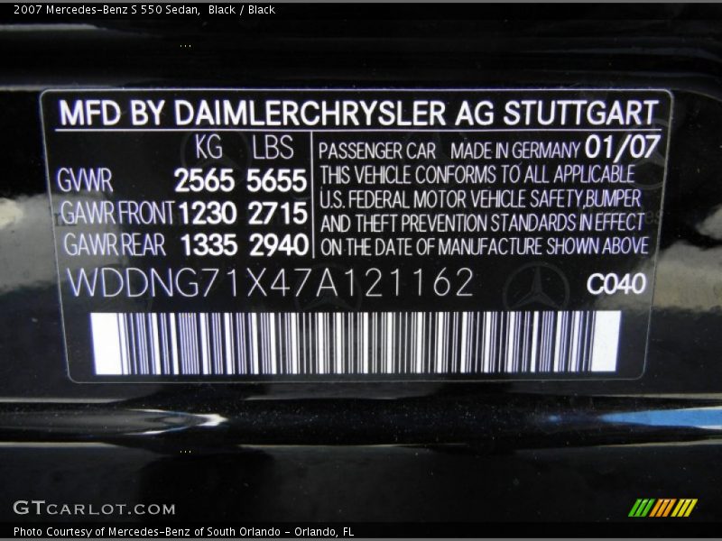 Black / Black 2007 Mercedes-Benz S 550 Sedan