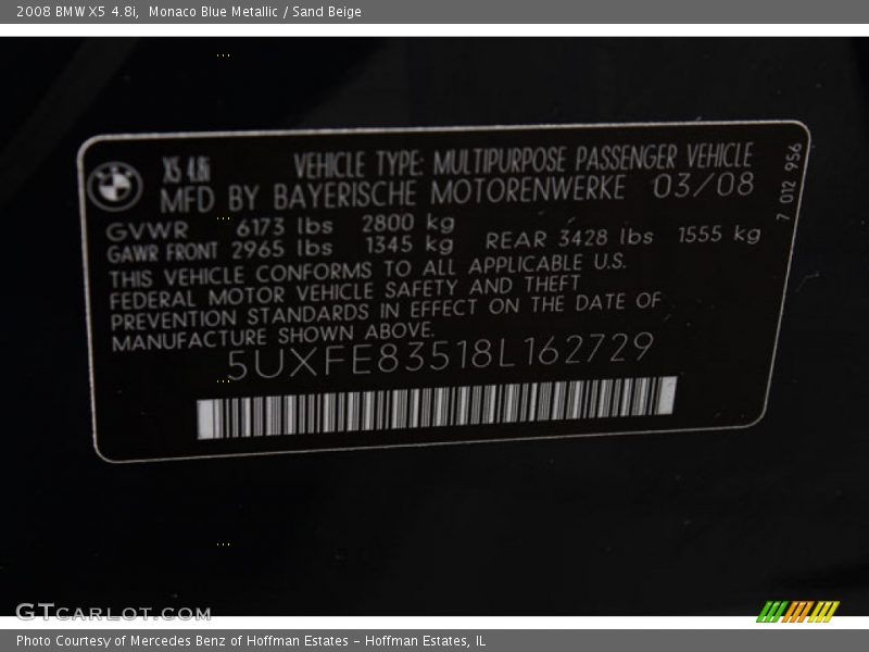 Monaco Blue Metallic / Sand Beige 2008 BMW X5 4.8i