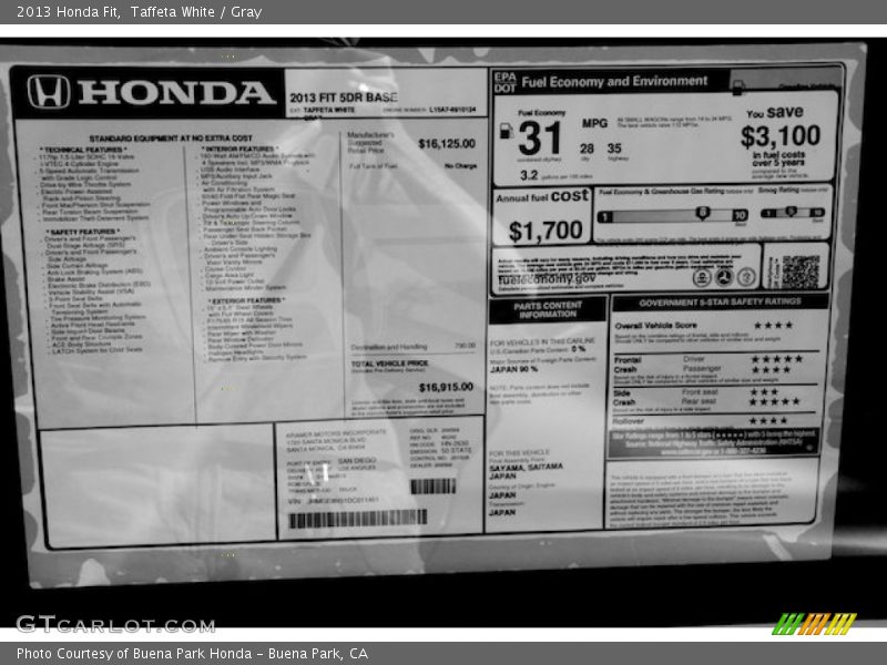 Taffeta White / Gray 2013 Honda Fit