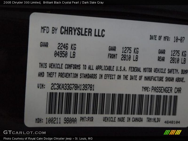 Brilliant Black Crystal Pearl / Dark Slate Gray 2008 Chrysler 300 Limited
