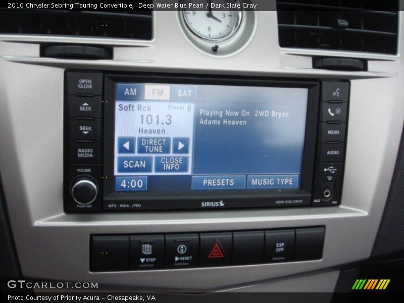 Deep Water Blue Pearl / Dark Slate Gray 2010 Chrysler Sebring Touring Convertible