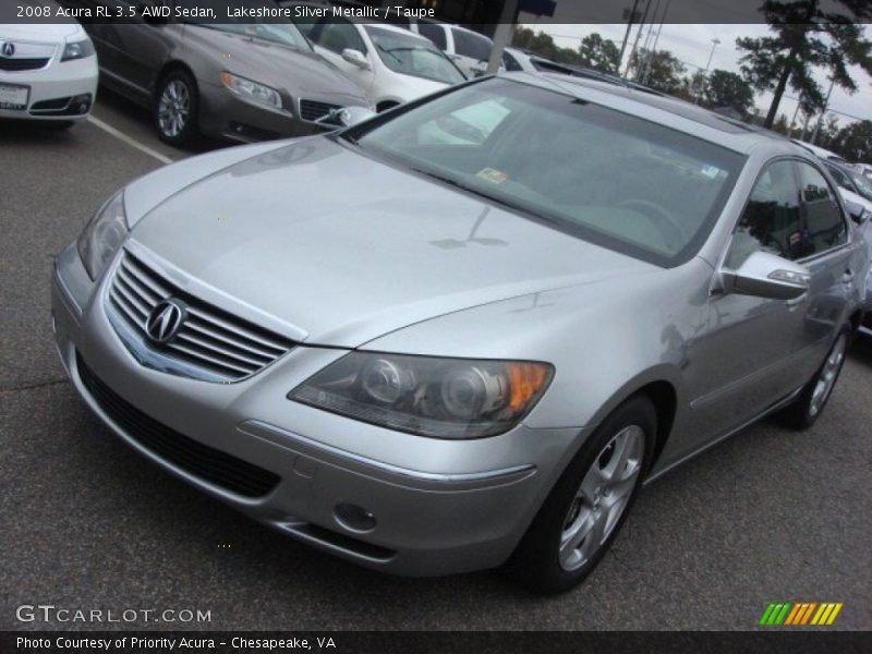 Lakeshore Silver Metallic / Taupe 2008 Acura RL 3.5 AWD Sedan