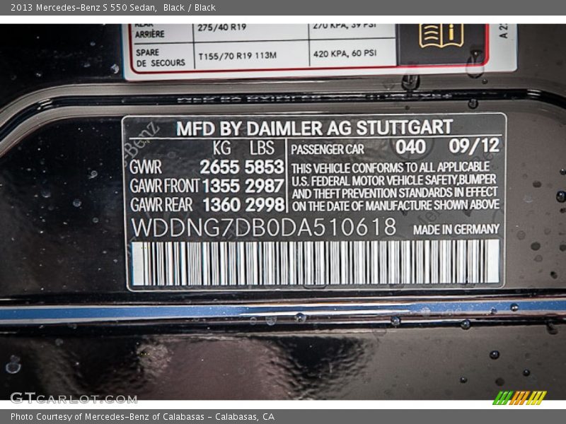 Black / Black 2013 Mercedes-Benz S 550 Sedan