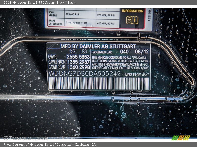 Black / Black 2013 Mercedes-Benz S 550 Sedan