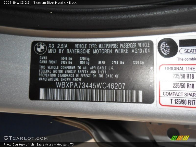 Titanium Silver Metallic / Black 2005 BMW X3 2.5i