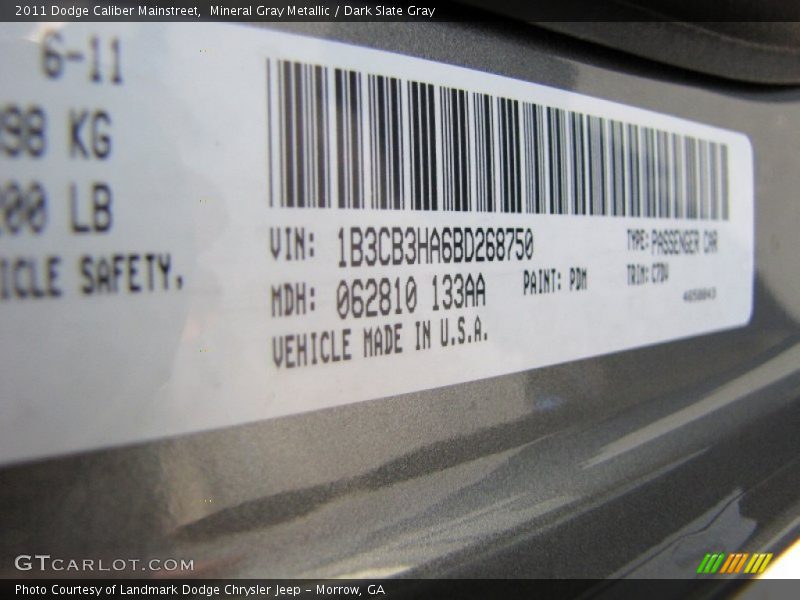 Mineral Gray Metallic / Dark Slate Gray 2011 Dodge Caliber Mainstreet
