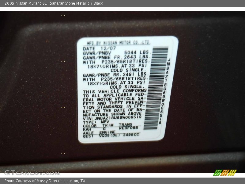 Saharan Stone Metallic / Black 2009 Nissan Murano SL
