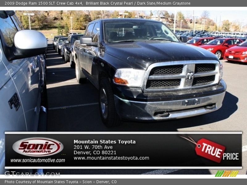 Brilliant Black Crystal Pearl / Dark Slate/Medium Graystone 2009 Dodge Ram 1500 SLT Crew Cab 4x4