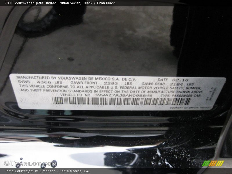 Black / Titan Black 2010 Volkswagen Jetta Limited Edition Sedan