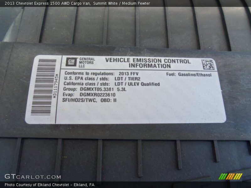 Summit White / Medium Pewter 2013 Chevrolet Express 1500 AWD Cargo Van