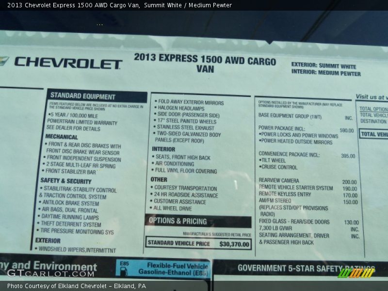 Summit White / Medium Pewter 2013 Chevrolet Express 1500 AWD Cargo Van