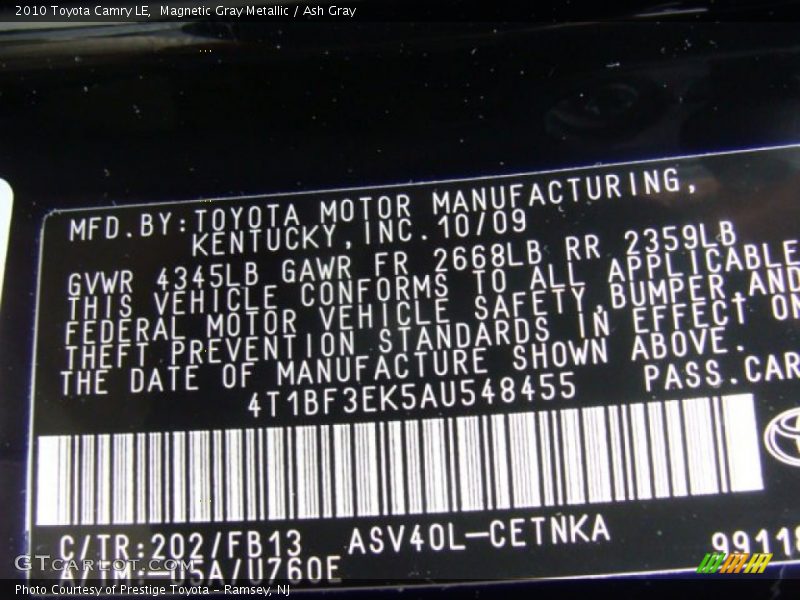 Magnetic Gray Metallic / Ash Gray 2010 Toyota Camry LE