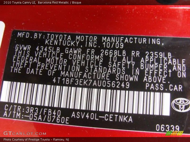 Barcelona Red Metallic / Bisque 2010 Toyota Camry LE