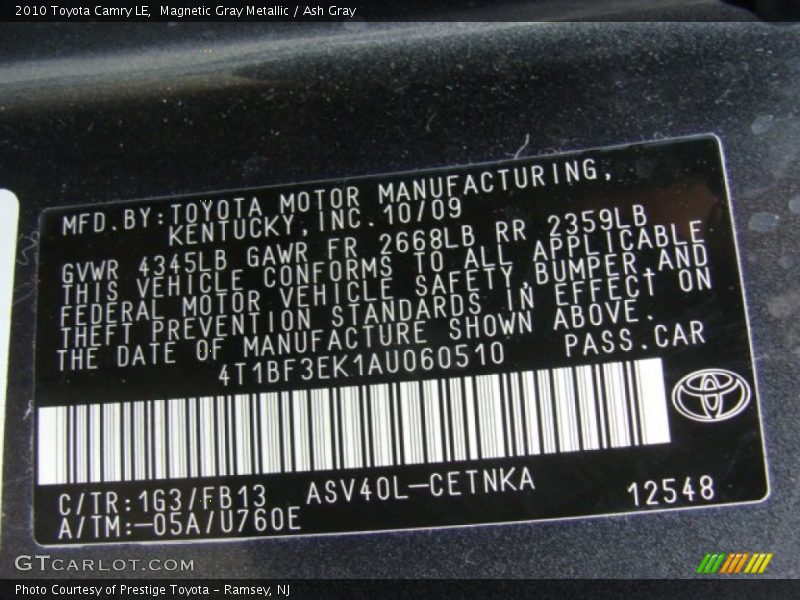 Magnetic Gray Metallic / Ash Gray 2010 Toyota Camry LE