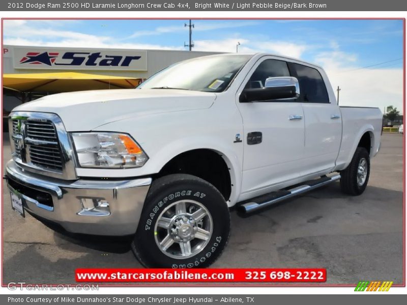 Bright White / Light Pebble Beige/Bark Brown 2012 Dodge Ram 2500 HD Laramie Longhorn Crew Cab 4x4