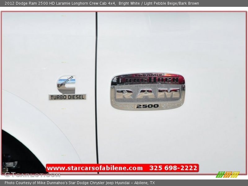 Bright White / Light Pebble Beige/Bark Brown 2012 Dodge Ram 2500 HD Laramie Longhorn Crew Cab 4x4