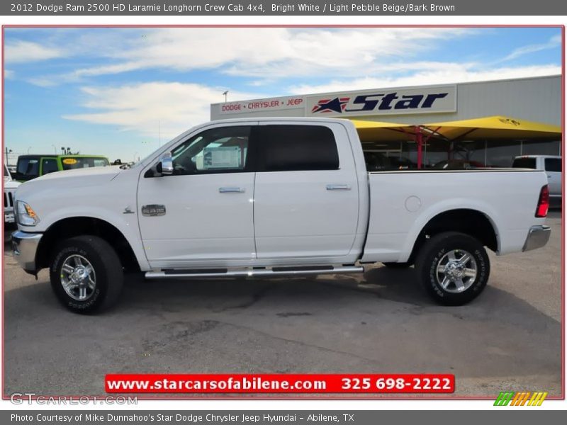 Bright White / Light Pebble Beige/Bark Brown 2012 Dodge Ram 2500 HD Laramie Longhorn Crew Cab 4x4