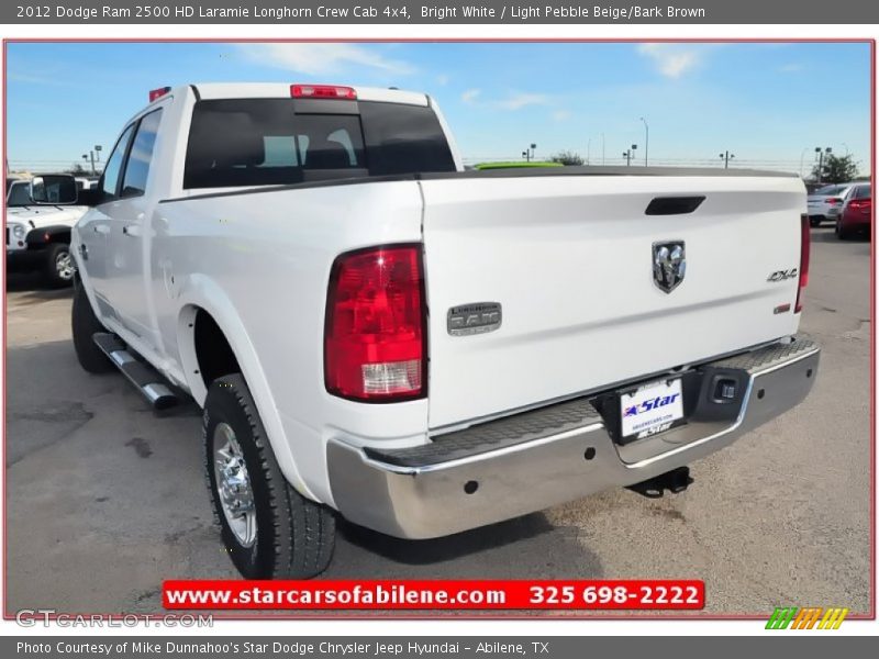 Bright White / Light Pebble Beige/Bark Brown 2012 Dodge Ram 2500 HD Laramie Longhorn Crew Cab 4x4