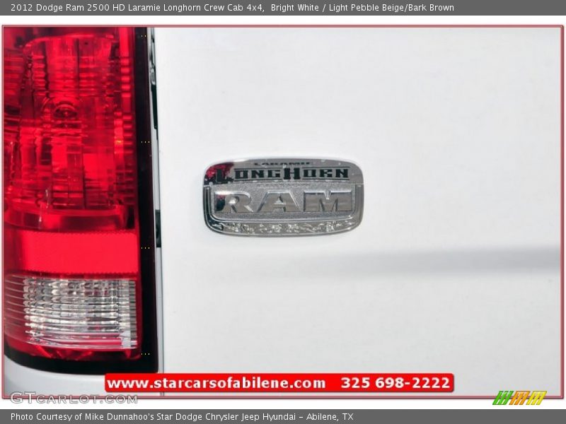 Bright White / Light Pebble Beige/Bark Brown 2012 Dodge Ram 2500 HD Laramie Longhorn Crew Cab 4x4