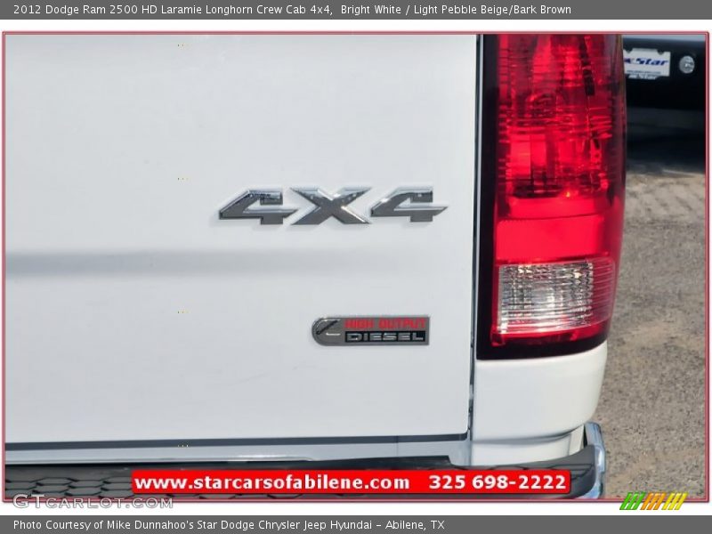 Bright White / Light Pebble Beige/Bark Brown 2012 Dodge Ram 2500 HD Laramie Longhorn Crew Cab 4x4