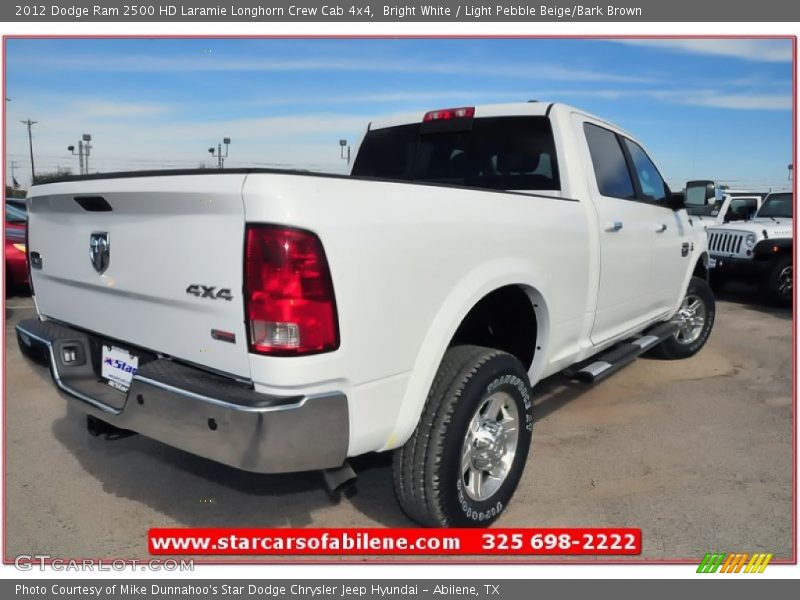 Bright White / Light Pebble Beige/Bark Brown 2012 Dodge Ram 2500 HD Laramie Longhorn Crew Cab 4x4