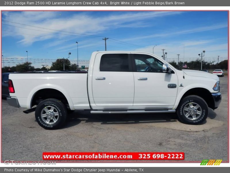 Bright White / Light Pebble Beige/Bark Brown 2012 Dodge Ram 2500 HD Laramie Longhorn Crew Cab 4x4