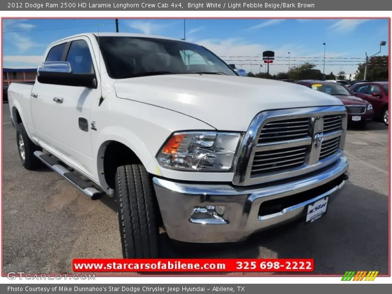 Bright White / Light Pebble Beige/Bark Brown 2012 Dodge Ram 2500 HD Laramie Longhorn Crew Cab 4x4