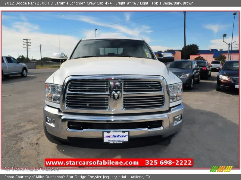 Bright White / Light Pebble Beige/Bark Brown 2012 Dodge Ram 2500 HD Laramie Longhorn Crew Cab 4x4