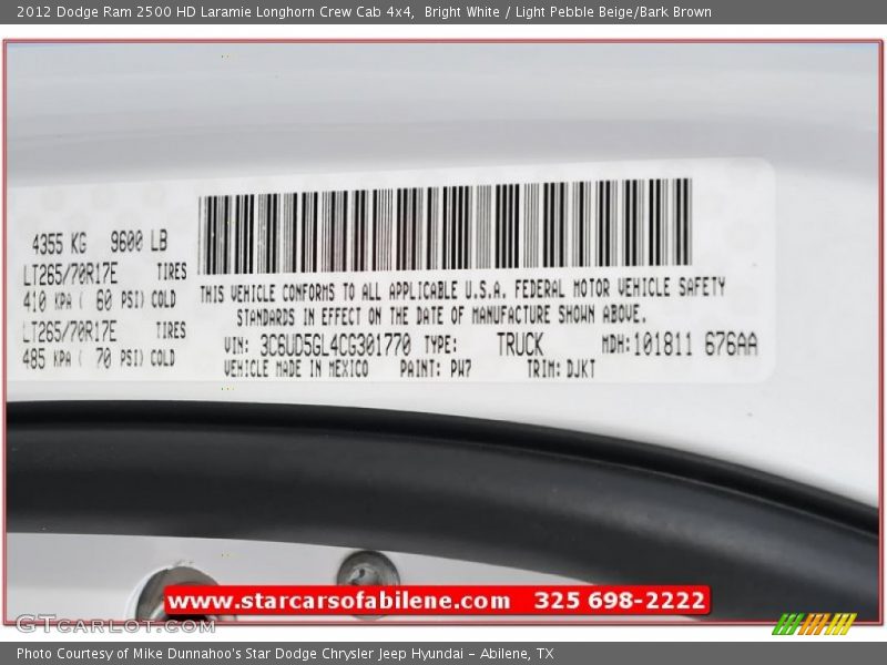 Bright White / Light Pebble Beige/Bark Brown 2012 Dodge Ram 2500 HD Laramie Longhorn Crew Cab 4x4