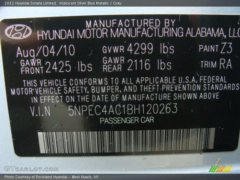 Iridescent Silver Blue Metallic / Gray 2011 Hyundai Sonata Limited