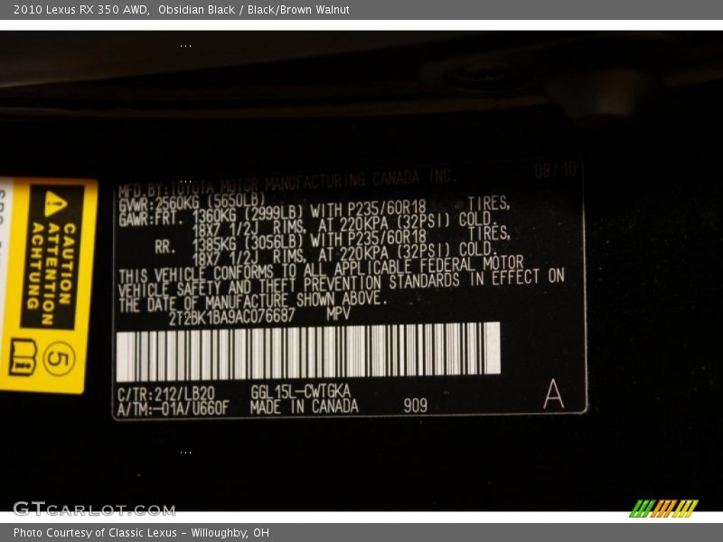 Obsidian Black / Black/Brown Walnut 2010 Lexus RX 350 AWD