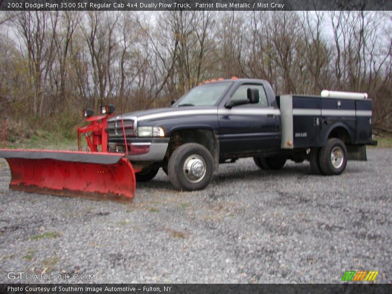 Patriot Blue Metallic / Mist Gray 2002 Dodge Ram 3500 SLT Regular Cab 4x4 Dually Plow Truck