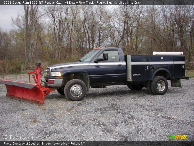 Patriot Blue Metallic / Mist Gray 2002 Dodge Ram 3500 SLT Regular Cab 4x4 Dually Plow Truck