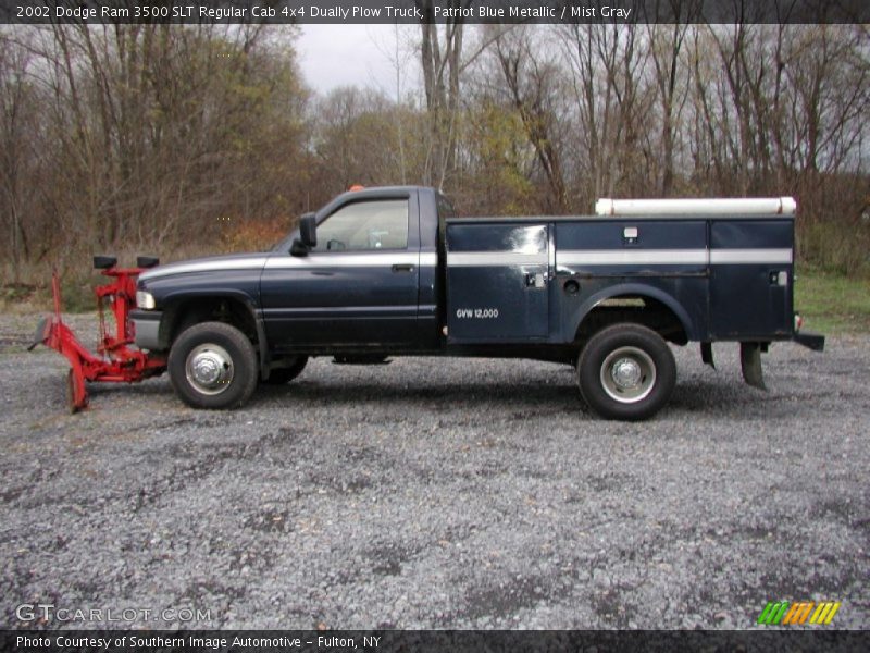 Patriot Blue Metallic / Mist Gray 2002 Dodge Ram 3500 SLT Regular Cab 4x4 Dually Plow Truck