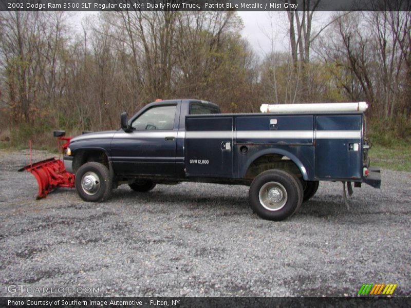 Patriot Blue Metallic / Mist Gray 2002 Dodge Ram 3500 SLT Regular Cab 4x4 Dually Plow Truck