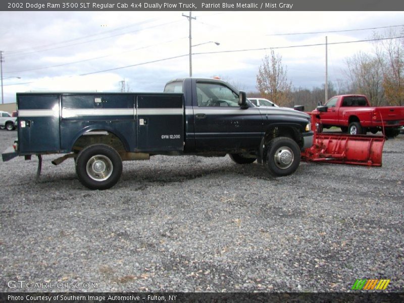 Patriot Blue Metallic / Mist Gray 2002 Dodge Ram 3500 SLT Regular Cab 4x4 Dually Plow Truck