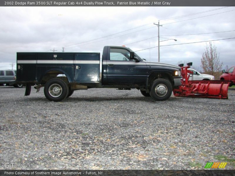 Patriot Blue Metallic / Mist Gray 2002 Dodge Ram 3500 SLT Regular Cab 4x4 Dually Plow Truck