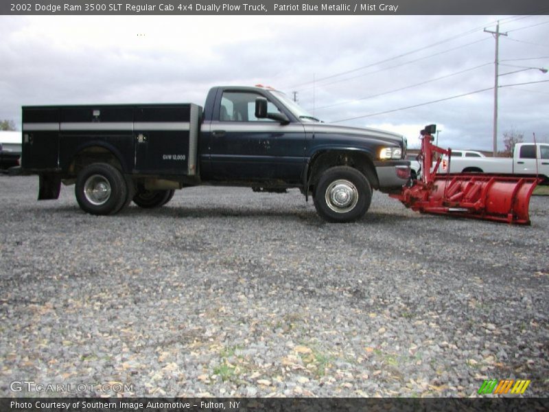 Patriot Blue Metallic / Mist Gray 2002 Dodge Ram 3500 SLT Regular Cab 4x4 Dually Plow Truck