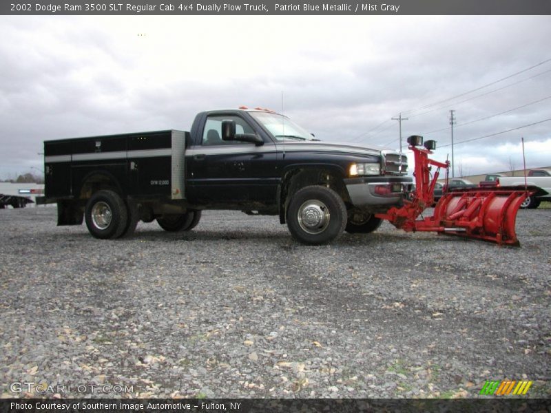 Patriot Blue Metallic / Mist Gray 2002 Dodge Ram 3500 SLT Regular Cab 4x4 Dually Plow Truck