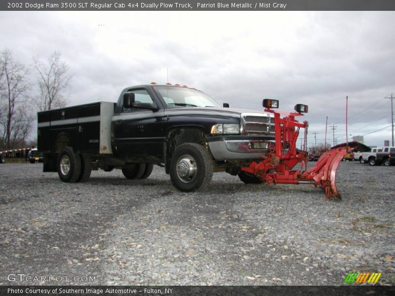 Patriot Blue Metallic / Mist Gray 2002 Dodge Ram 3500 SLT Regular Cab 4x4 Dually Plow Truck