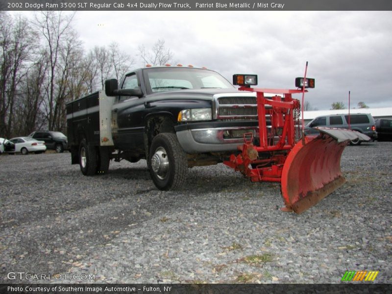 Patriot Blue Metallic / Mist Gray 2002 Dodge Ram 3500 SLT Regular Cab 4x4 Dually Plow Truck