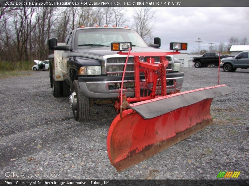 Patriot Blue Metallic / Mist Gray 2002 Dodge Ram 3500 SLT Regular Cab 4x4 Dually Plow Truck