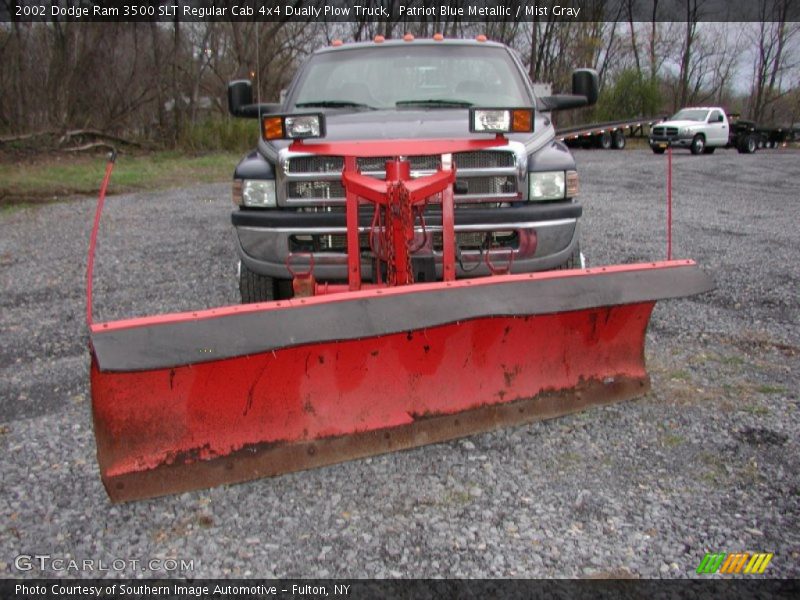 Patriot Blue Metallic / Mist Gray 2002 Dodge Ram 3500 SLT Regular Cab 4x4 Dually Plow Truck